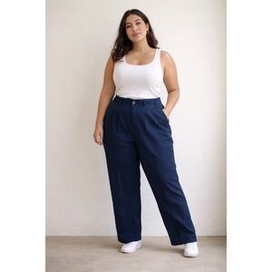 Madewell Navy Pleated Wide Leg Cropped Trousers Women Size 10
